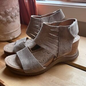 Bionica 6 Taupe Suede Leather Wedge Sandal Cork Comfort Beach Boho Spring Resort